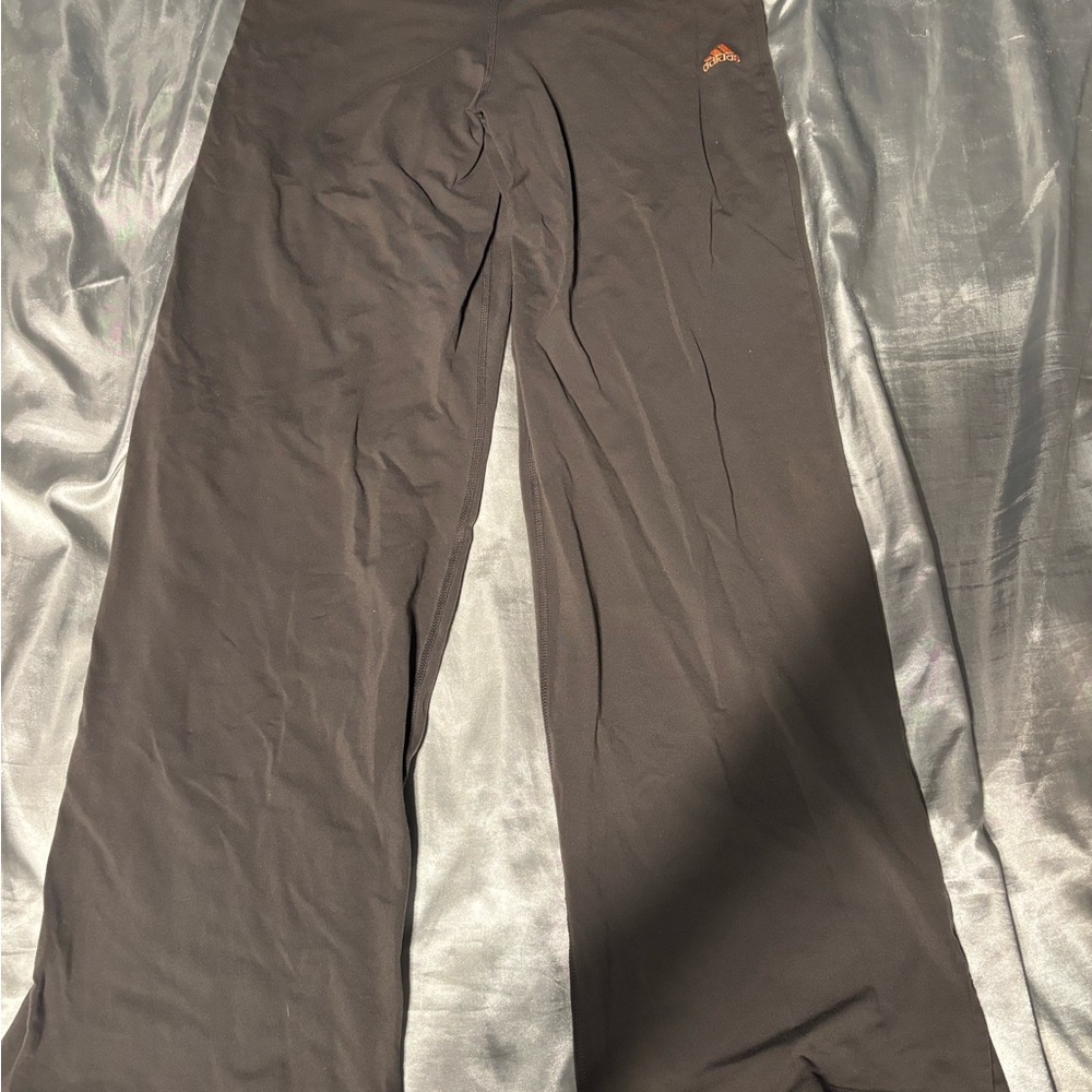 adidas Black Wide-Leg Track Pants with Orange Logo